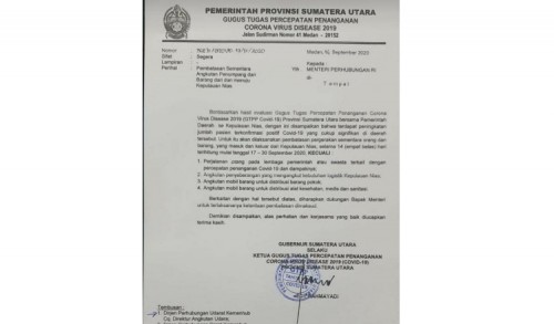 Pembatasan Angkutan Penumpang dan Barang Ke Nias, Gubernur Sumatera Utara Keluarkan Surat Edaran