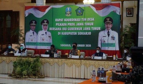 Di Pendopo Sidoarjo, Kapolda Bersama Forkopimda Jatim Gelar Rapat Koordinasi Tim Desk Pilkada Provinsi Jatim