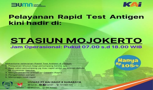 Mulai Hari Ini, KAI Sediakan Layanan Rapid Test Antigen di Stasiun Mojokerto