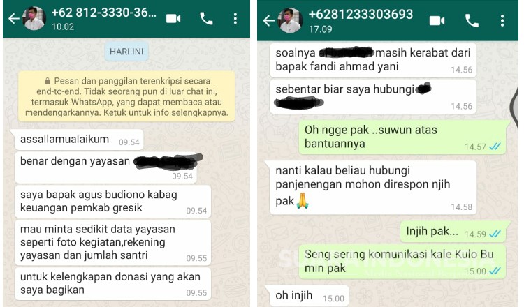 Penipuan Berkedok Bantuan dari Bupati Gresik Terpilih Beredar Lewat WhatsApp