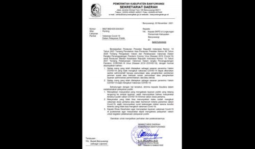 Beredar SE Pemkab Banyuwangi: Warga Tak Ikut Vaksinasi Covid-19, Bansos Bakal Dicabut 