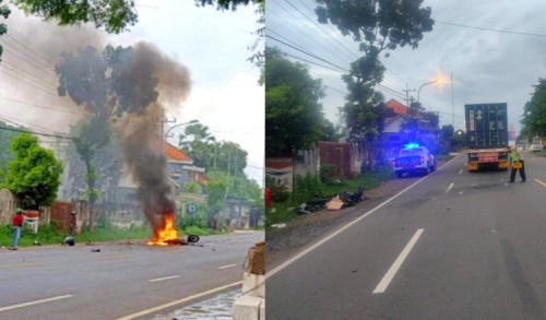 Sepeda Motor Terbakar Setelah Tertabrak Truk Tronton di Tuban, Satu Orang Tewas
