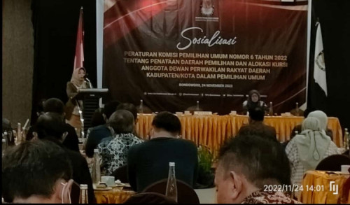 KPU Bondowoso Sosialisasi PKPU Nomor 6 Tahun 2022, Ada 3 Rancangan Formasi Dapil