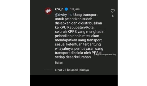 Akun Resmi KPU RI Benarkan Ada Uang Transport Pelantikan dan Bimtek KPPS