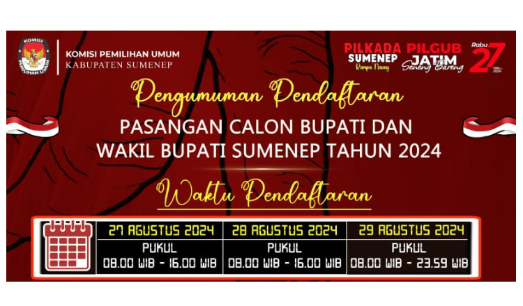 Hari Ini Pendaftaran Calon Bupati dan Wakil Bupati Sumenep Resmi Dibuka