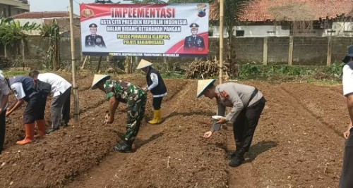 Dukung Program Asta Cita, Polsek Purwareja Klampok Sulap Lahan Parkir untuk Tanam Jagung dan Durian